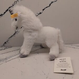 Steiff German White Stuffed Starly Einhorn Standing Unicorn Horse 015106 7" NEW